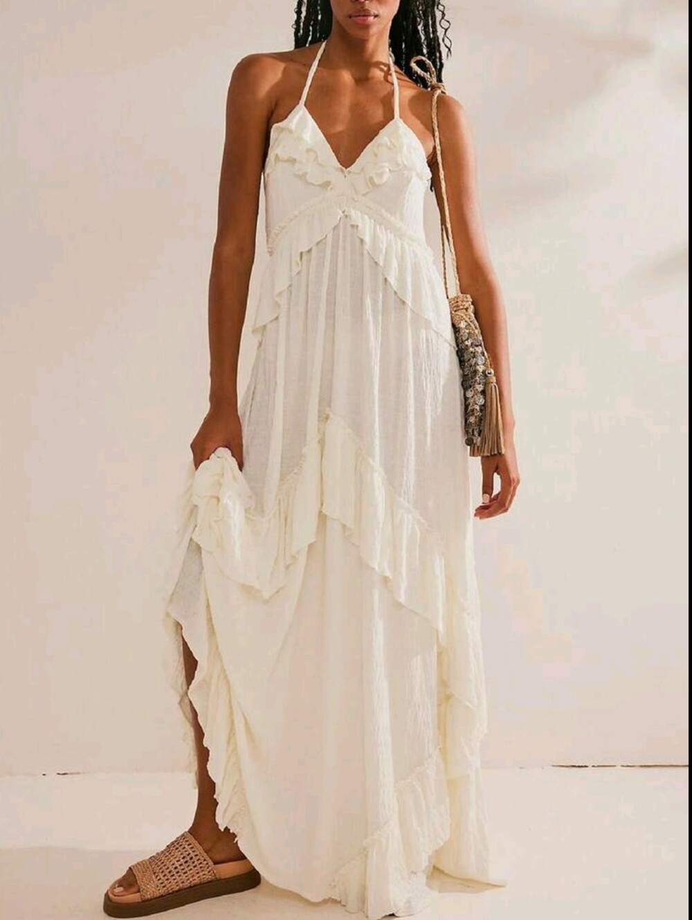 Womens Summer Spaghetti Strap Long Dress Boho Low Cut Dress Backless Flowy Midi